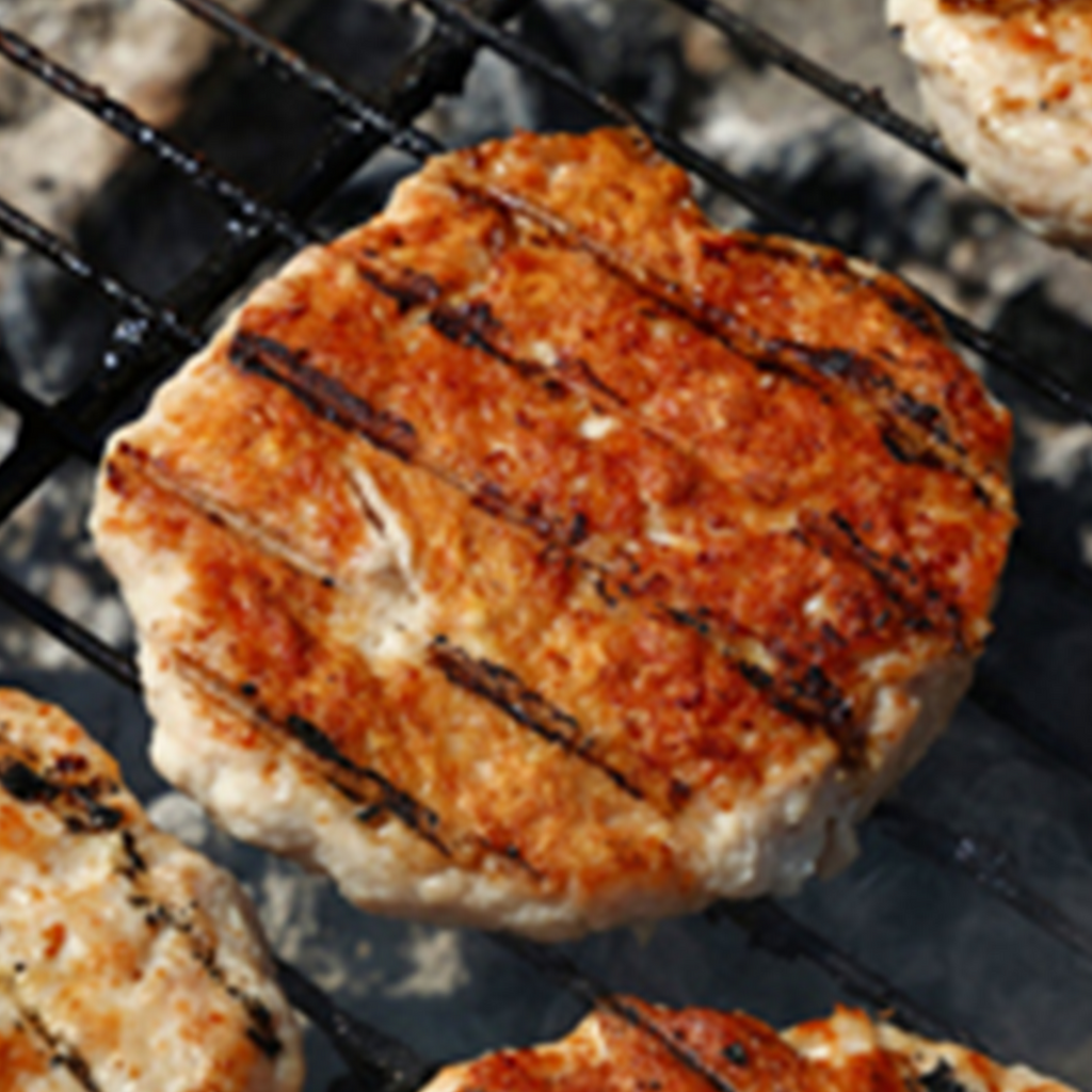 Creswick Farm's Caribbean Jerk Chicken Patty Cooking On A Grill